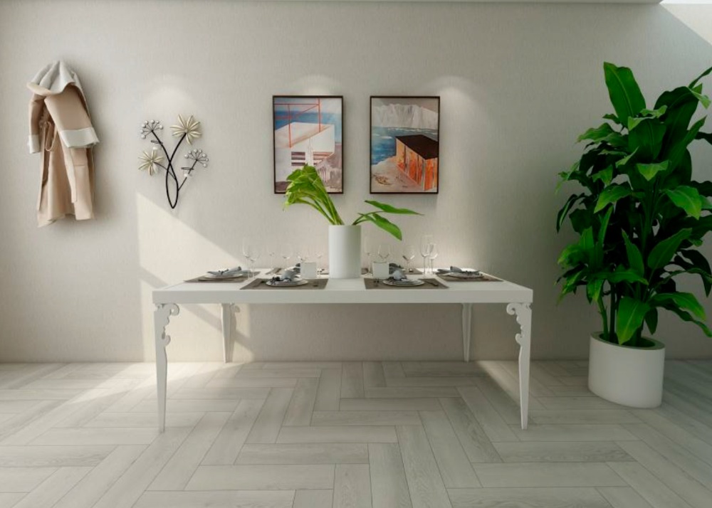 Кварцвиниловый SPC ламинат StoneWood Мелина Melina SWP 2002 венгерская елка 615×123×4 фото в интерьере